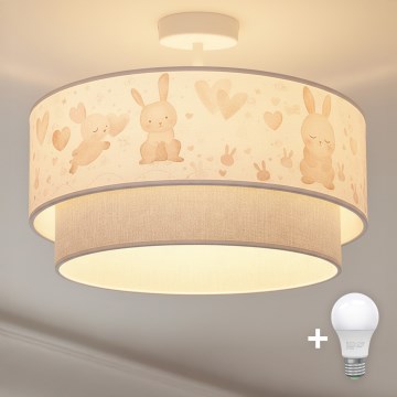 Brilagi - LED kinderplafonnière BOBO 1xE27/60W/230V Ø 40 cm crème/grijs/konijntjes