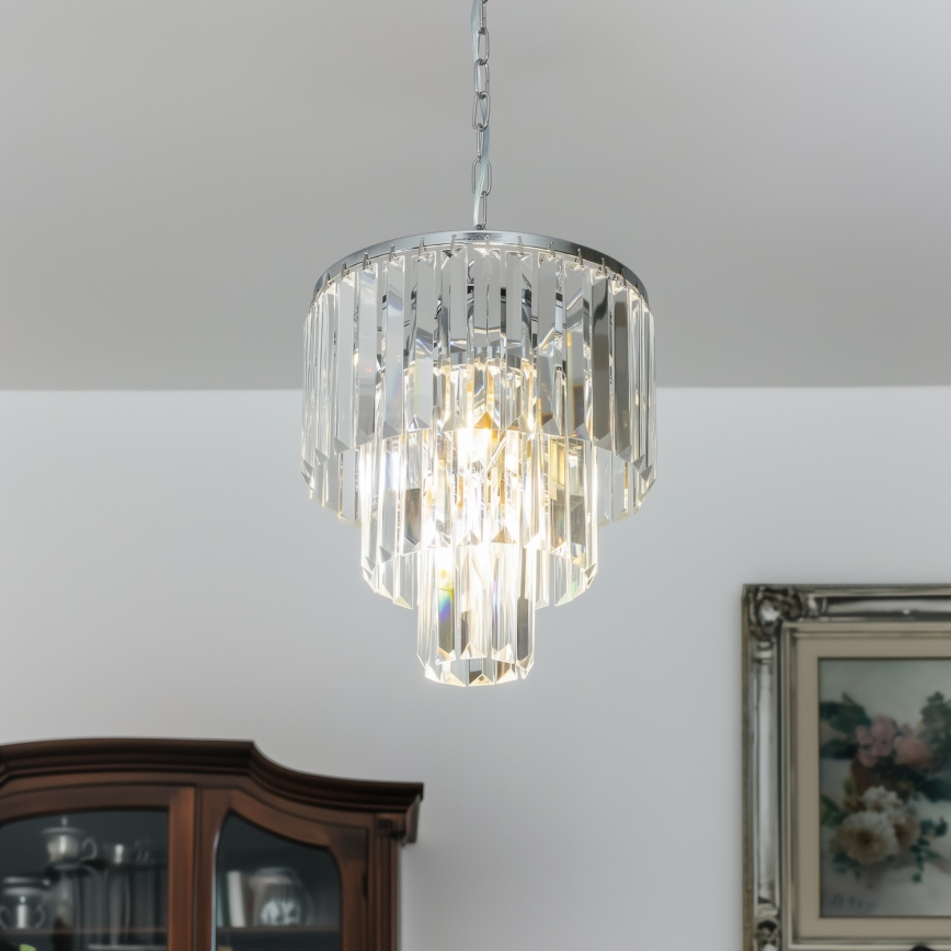 Brilagi - LED Kristallen hanglamp aan een ketting MOZART 4xE14/40W/230V glanzend chroom