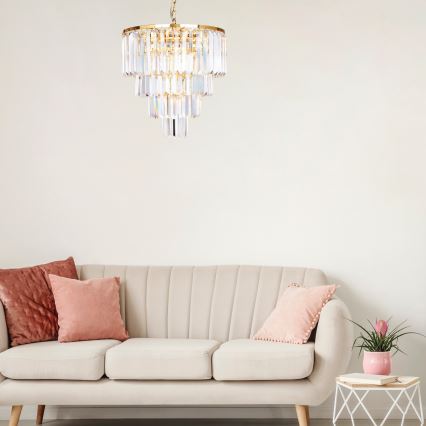 Brilagi - LED Kristallen hanglamp aan een ketting MOZART 5xE14/40W/230V goud