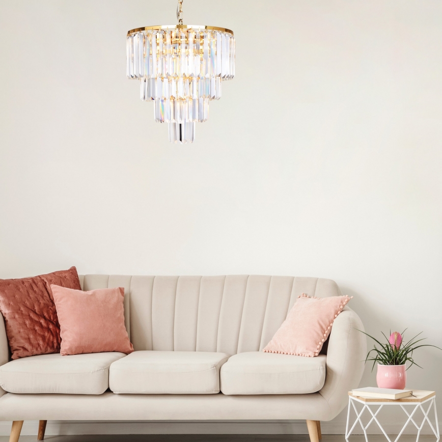 Brilagi - LED Kristallen hanglamp aan een ketting MOZART 5xE14/40W/230V goud