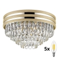 Brilagi - LED Kristallen plafondlamp VELURE 5xE14/40W/230V goud
