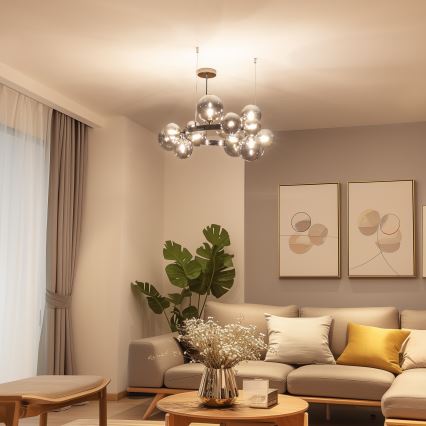 Brilagi - LED-kroonluchter aan kabel MILLA 15xG9/3W/230V zwart-chroom/gerookt glas