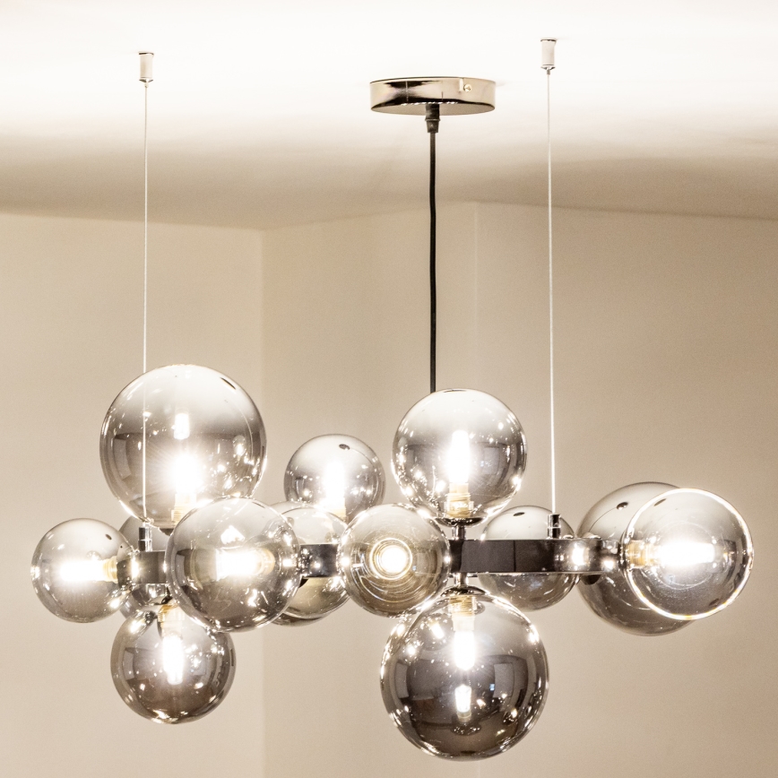 Brilagi - LED-kroonluchter aan kabel MILLA 15xG9/3W/230V zwart-chroom/gerookt glas