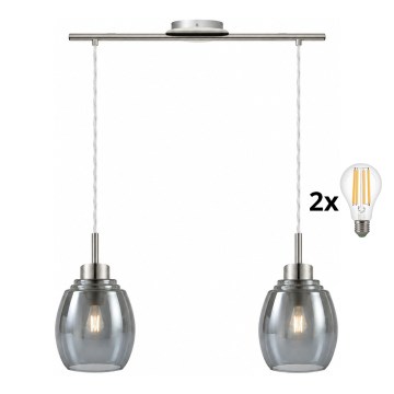 BRILAGI - LED-kroonluchter aan kabel RETRO GLASS 2xE27/60W/230V mat chroom/rookgrijs