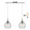 BRILAGI - LED-kroonluchter aan kabel RETRO GLASS 2xE27/60W/230V mat chroom/rookgrijs