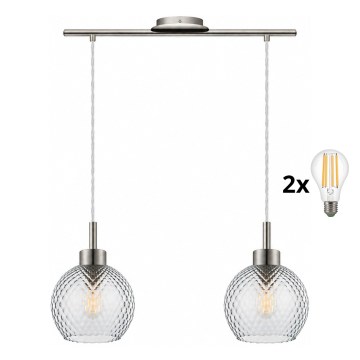 BRILAGI - LED-kroonluchter aan kabel RETRO GLASS 2xE27/60W/230V mat chroom/rookgrijs