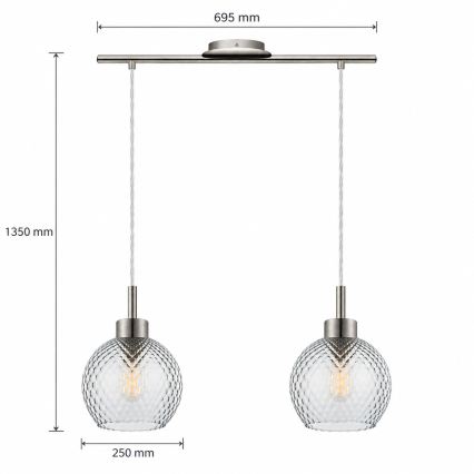 BRILAGI - LED-kroonluchter aan kabel RETRO GLASS 2xE27/60W/230V mat chroom/rookgrijs