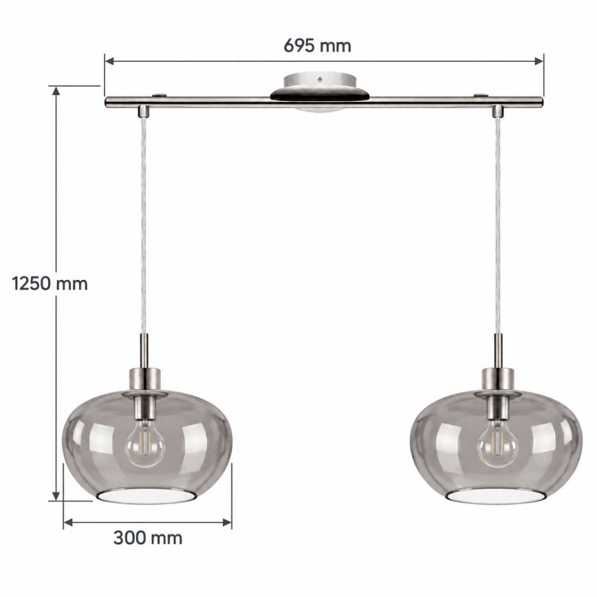 BRILAGI - LED-kroonluchter aan kabel RETRO GLASS 2xE27/60W/230V mat chroom/rookgrijs
