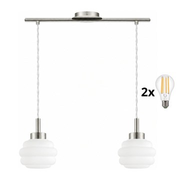BRILAGI - LED-kroonluchter aan kabel RETRO GLASS 2xE27/60W/230V mat chroom/wit