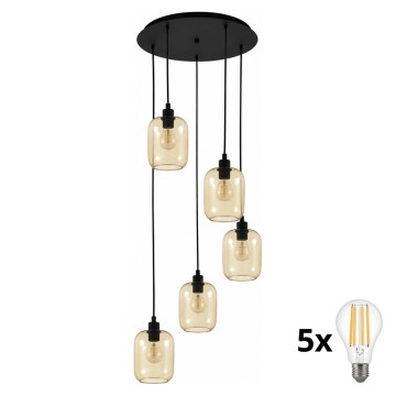 BRILAGI - LED-kroonluchter aan kabel RETRO GLASS 5xE27/60W/230V zwart/rookbruin