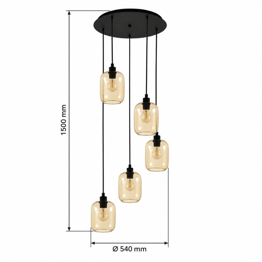 BRILAGI - LED-kroonluchter aan kabel RETRO GLASS 5xE27/60W/230V zwart/rookbruin