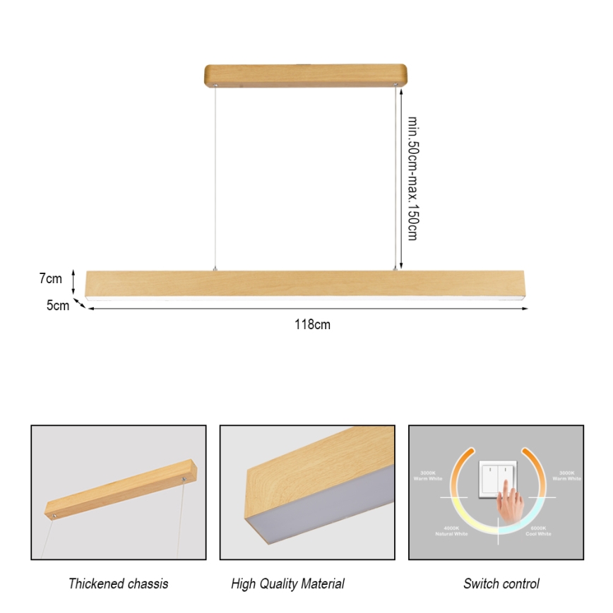 Brilagi - LED-kroonluchter aan kabel SLEEKLINE LED/40W/230V 3000/4500/6000K eiken decor