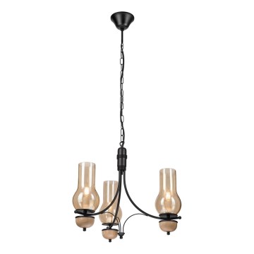 Brilagi - LED-kroonluchter aan ketting COTTAGE 3xE14/40W/230V eiken/zwart/gerookt beige