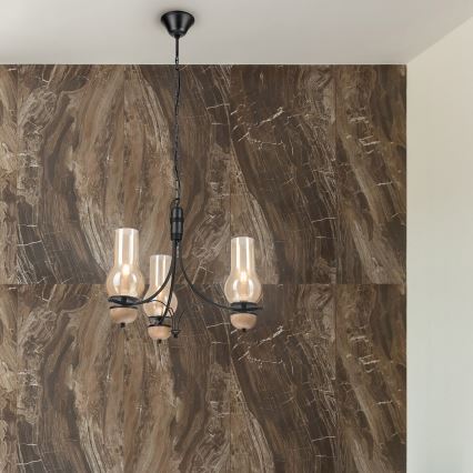 Brilagi - LED-kroonluchter aan ketting COTTAGE 3xE14/40W/230V eiken/zwart/gerookt beige
