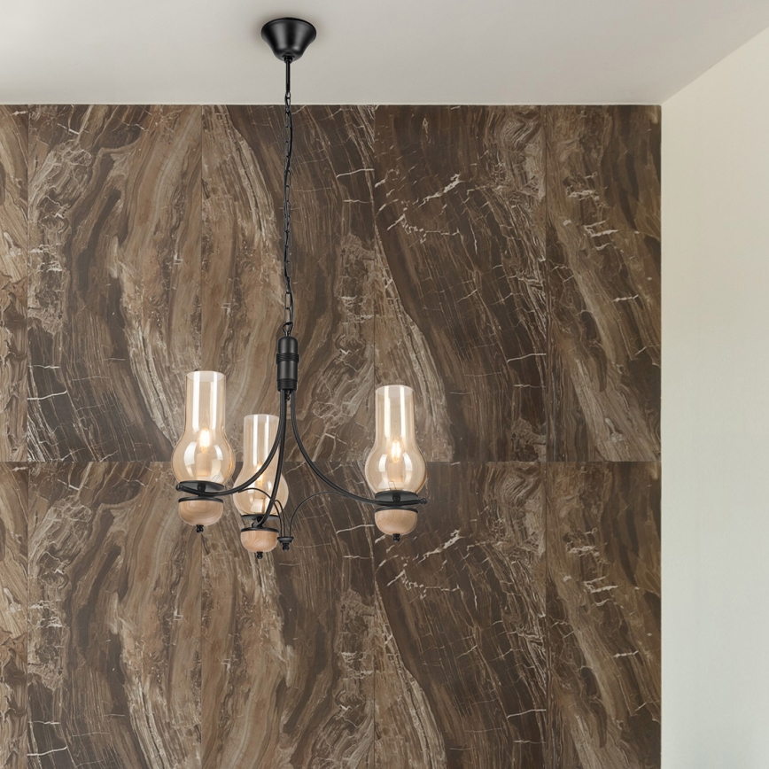 Brilagi - LED-kroonluchter aan ketting COTTAGE 3xE14/40W/230V eiken/zwart/gerookt beige