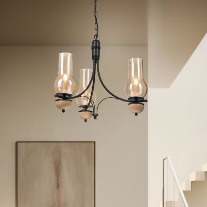 Brilagi - LED-kroonluchter aan ketting COTTAGE 3xE14/40W/230V eiken/zwart/gerookt beige
