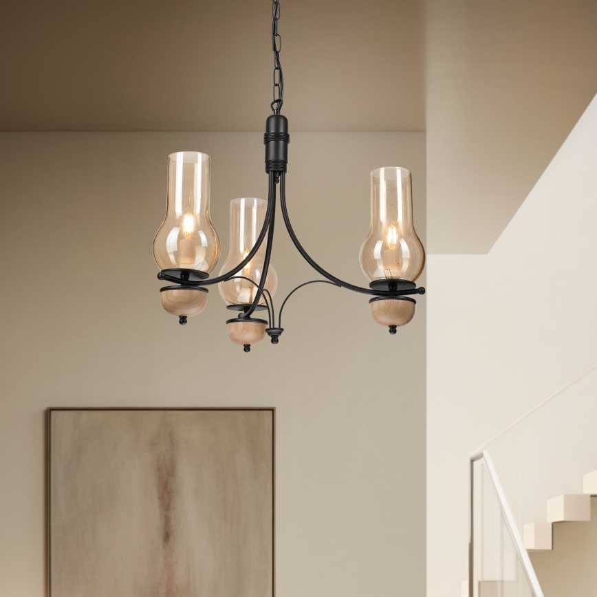 Brilagi - LED-kroonluchter aan ketting COTTAGE 3xE14/40W/230V eiken/zwart/gerookt beige