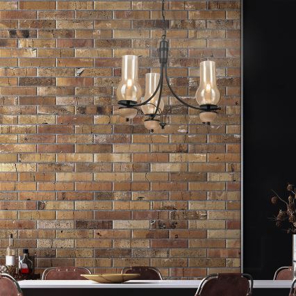 Brilagi - LED-kroonluchter aan ketting COTTAGE 3xE14/40W/230V eiken/zwart/gerookt beige