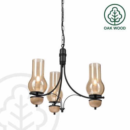 Brilagi - LED-kroonluchter aan ketting COTTAGE 3xE14/40W/230V eiken/zwart/gerookt beige