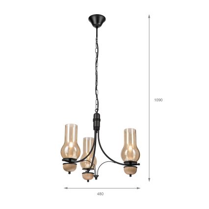 Brilagi - LED-kroonluchter aan ketting COTTAGE 3xE14/40W/230V eiken/zwart/gerookt beige