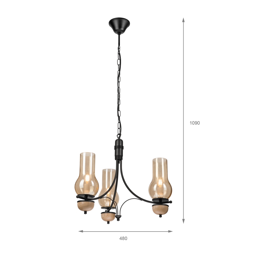 Brilagi - LED-kroonluchter aan ketting COTTAGE 3xE14/40W/230V eiken/zwart/gerookt beige