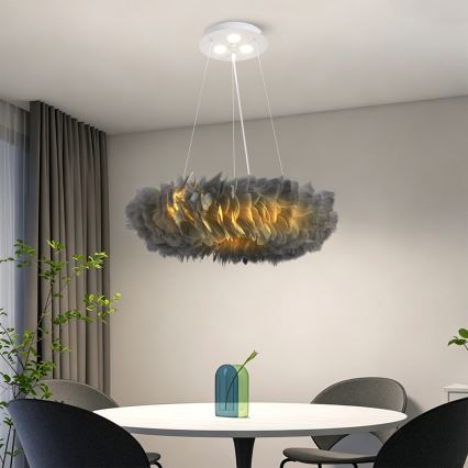 BRILAGI - LED-kroonluchter aan snoer FEATHER 3xE27/40W/230V + 3xLED/3W Ø 50 cm grijs