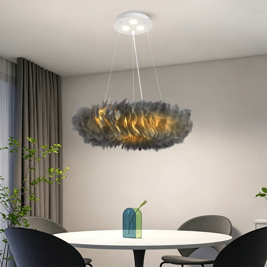 BRILAGI - LED-kroonluchter aan snoer FEATHER 3xE27/40W/230V + 3xLED/3W Ø 50 cm grijs