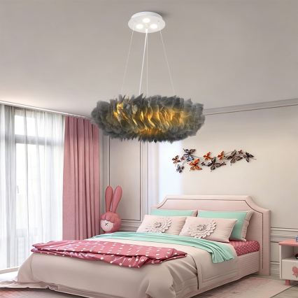 BRILAGI - LED-kroonluchter aan snoer FEATHER 3xE27/40W/230V + 3xLED/3W Ø 50 cm grijs