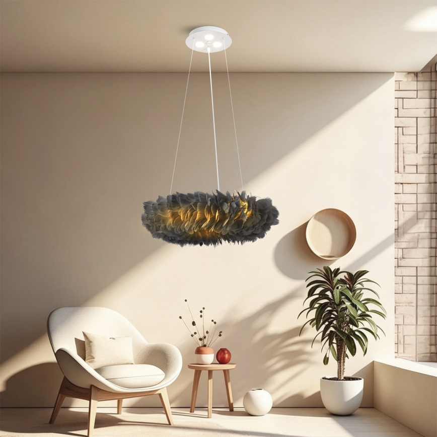 BRILAGI - LED-kroonluchter aan snoer FEATHER 3xE27/40W/230V + 3xLED/3W Ø 50 cm grijs