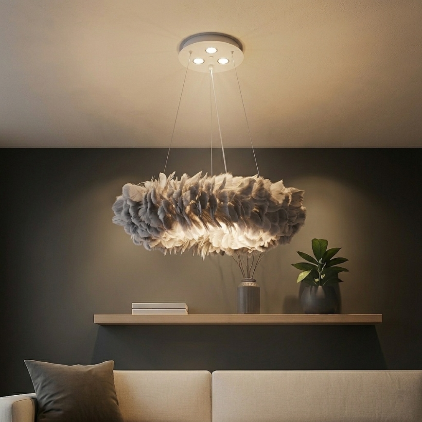Brilagi - LED-kroonluchter aan snoer FEATHER 3xE27/40W/230V + 3xLED/3W Ø 50 cm grijs