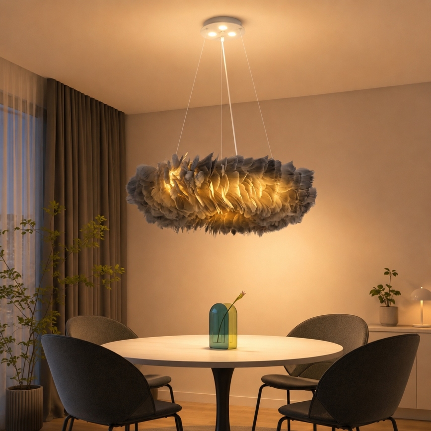 Brilagi - LED-kroonluchter aan snoer FEATHER 3xE27/40W/230V + 3xLED/3W Ø 50 cm grijs