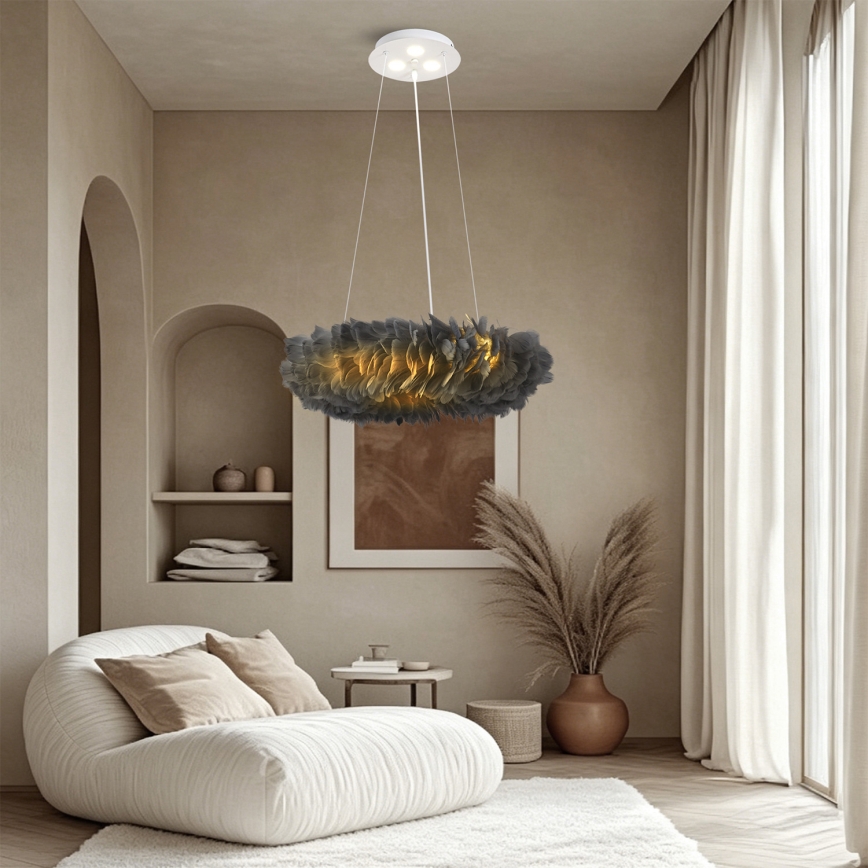 BRILAGI - LED-kroonluchter aan snoer FEATHER 3xE27/40W/230V + 3xLED/3W Ø 50 cm grijs