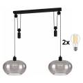 BRILAGI - LED-kroonluchter aan snoer RETRO GLASS 2xE27/40W/230V zwart/rookgrijs