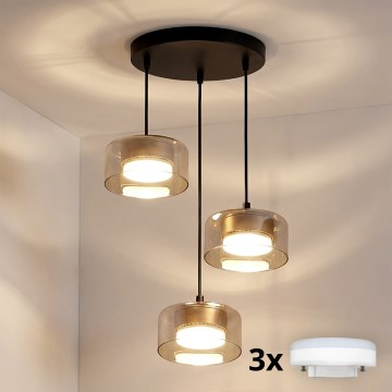 Brilagi - LED-kroonluchter aan staalkabel AURA LUX 3xGX53/13W/230V zwart/goud