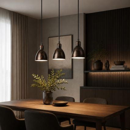 Brilagi - LED-kroonluchter aan staalkabel RIDDY 3xE27/60W/230V koper/patina