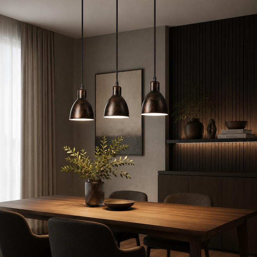 Brilagi - LED-kroonluchter aan staalkabel RIDDY 3xE27/60W/230V koper/patina