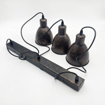 Brilagi - LED-kroonluchter aan staalkabel RIDDY 3xE27/60W/230V koper/patina