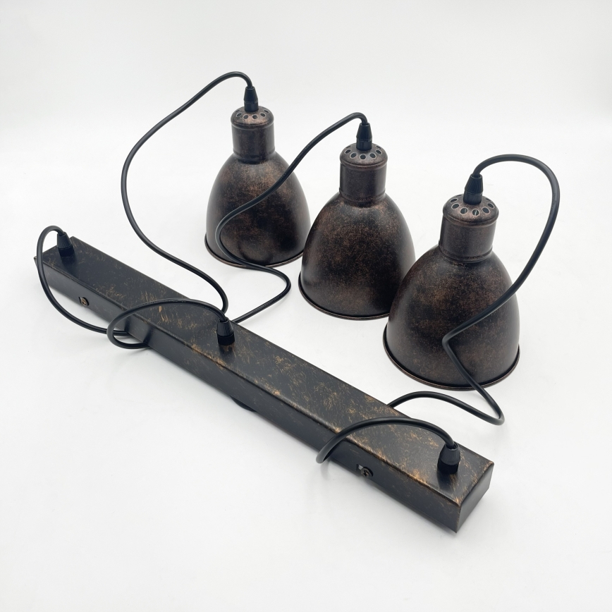 Brilagi - LED-kroonluchter aan staalkabel RIDDY 3xE27/60W/230V koper/patina