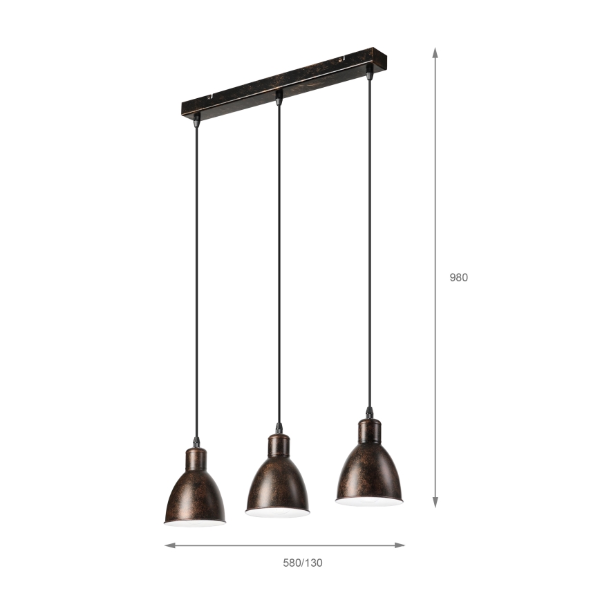 Brilagi - LED-kroonluchter aan staalkabel RIDDY 3xE27/60W/230V koper/patina
