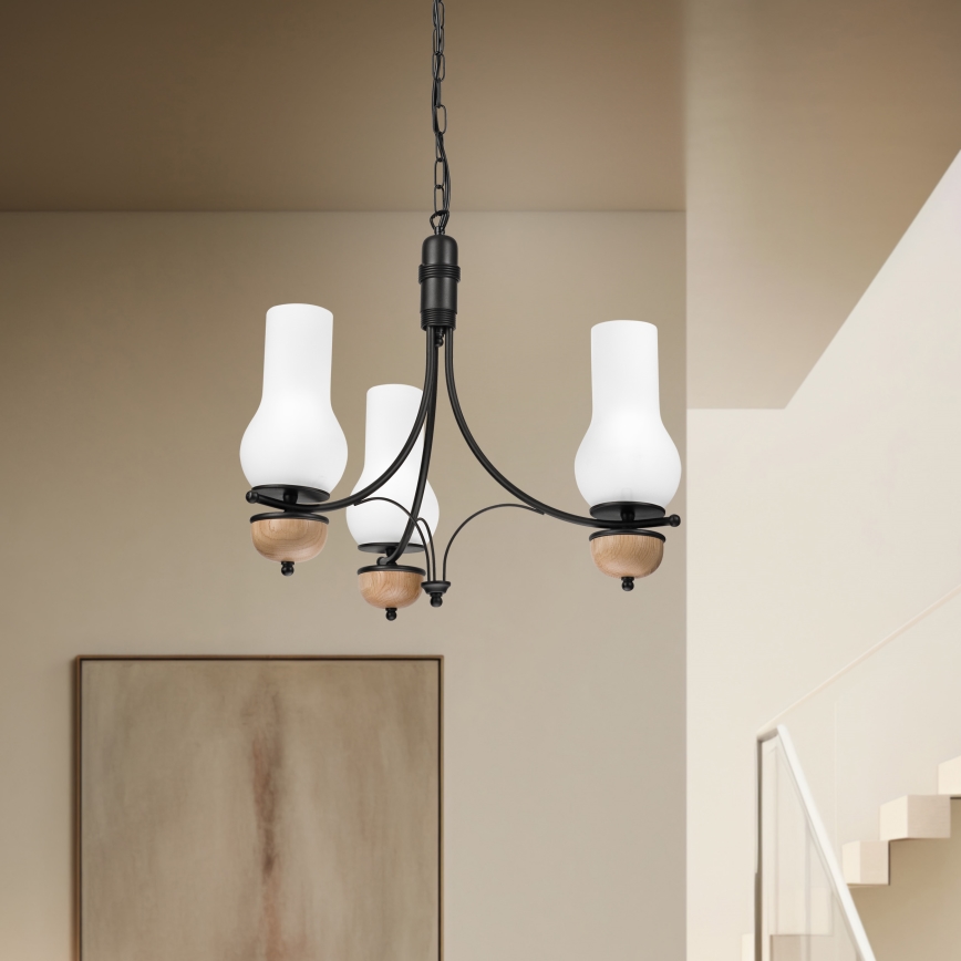 Brilagi - LED-kroonluchter COTTAGE met ketting 3xE14/40W/230V eiken/zwart/wit