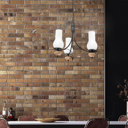 Brilagi - LED-kroonluchter COTTAGE met ketting 3xE14/40W/230V eiken/zwart/wit