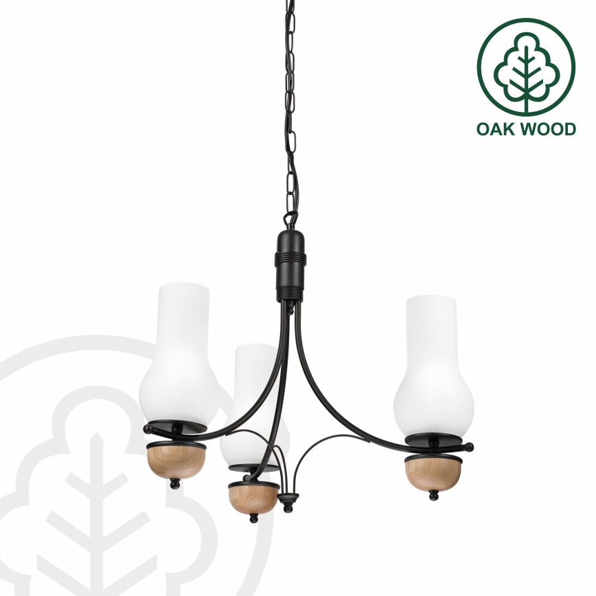 Brilagi - LED-kroonluchter COTTAGE met ketting 3xE14/40W/230V eiken/zwart/wit
