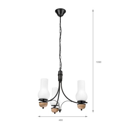 Brilagi - LED-kroonluchter COTTAGE met ketting 3xE14/40W/230V eiken/zwart/wit