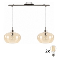 BRILAGI - LED-kroonluchter met kabel RETRO GLASS 2xE27/60W/230V mat chroom/rookbeige