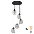 BRILAGI - LED-kroonluchter met kabel RETRO GLASS 5xE27/60W/230V zwart/rookgrijs