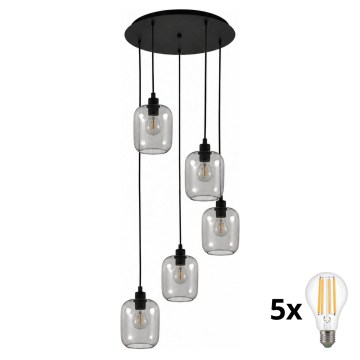 BRILAGI - LED-kroonluchter met kabel RETRO GLASS 5xE27/60W/230V zwart/rookgrijs