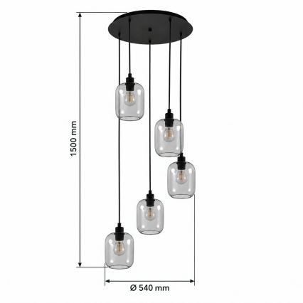 BRILAGI - LED-kroonluchter met kabel RETRO GLASS 5xE27/60W/230V zwart/rookgrijs