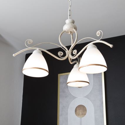Brilagi - LED-kroonluchter met ketting ANTICO 3xE27/60W/230V 3000K witte patina