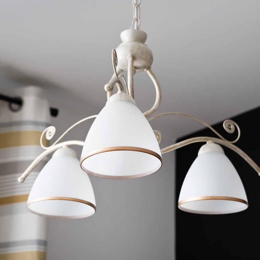 Brilagi - LED-kroonluchter met ketting ANTICO 3xE27/60W/230V 3000K witte patina