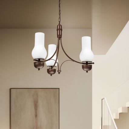 Brilagi - LED-kroonluchter met ketting COTTAGE 3xE14/40W/230V beuk/bruin/wit